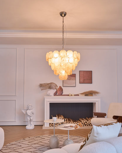 Modern Orange Glass Disc Chandelier - Elegant Design & Adjustable Heig