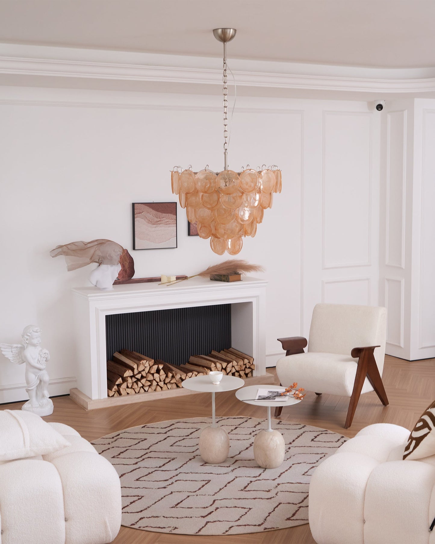 Modern Orange Glass Disc Chandelier - Elegant Design & Adjustable Heig
