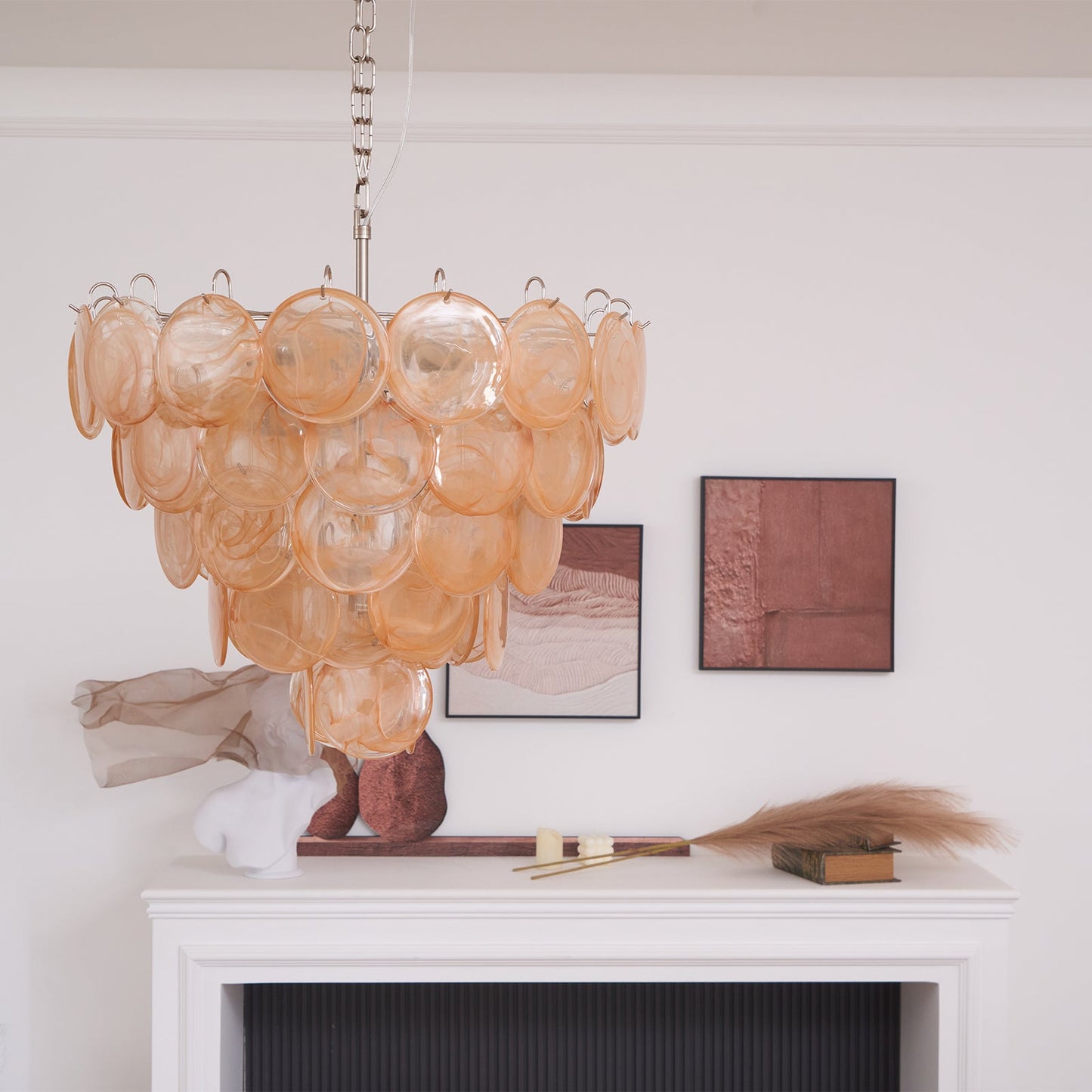 Modern Orange Glass Disc Chandelier - Elegant Design & Adjustable Heig