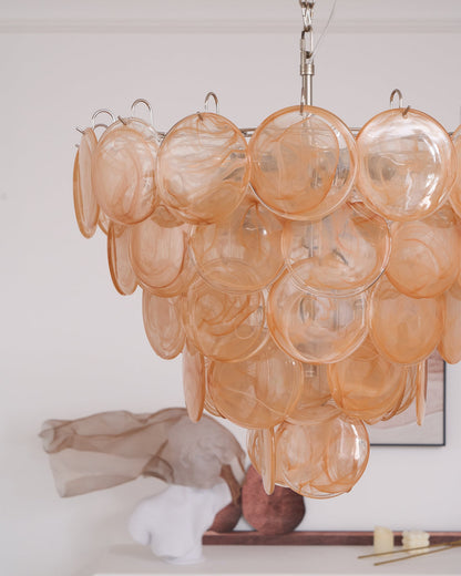 Modern Orange Glass Disc Chandelier - Elegant Design & Adjustable Heig