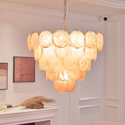Modern Orange Glass Disc Chandelier - Elegant Design & Adjustable Heig