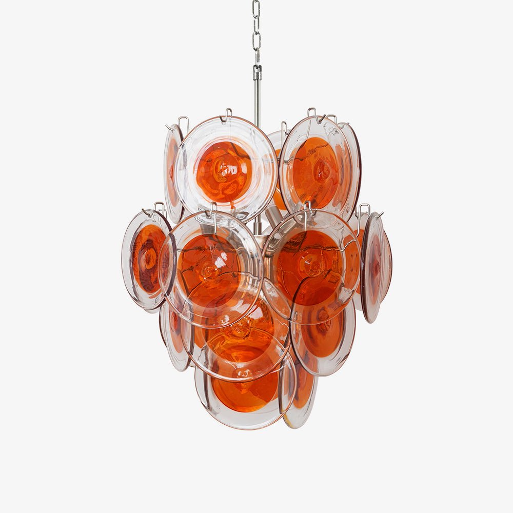 Orange Transparent Glass Disc Chandelier with Adjustable Height & Mode