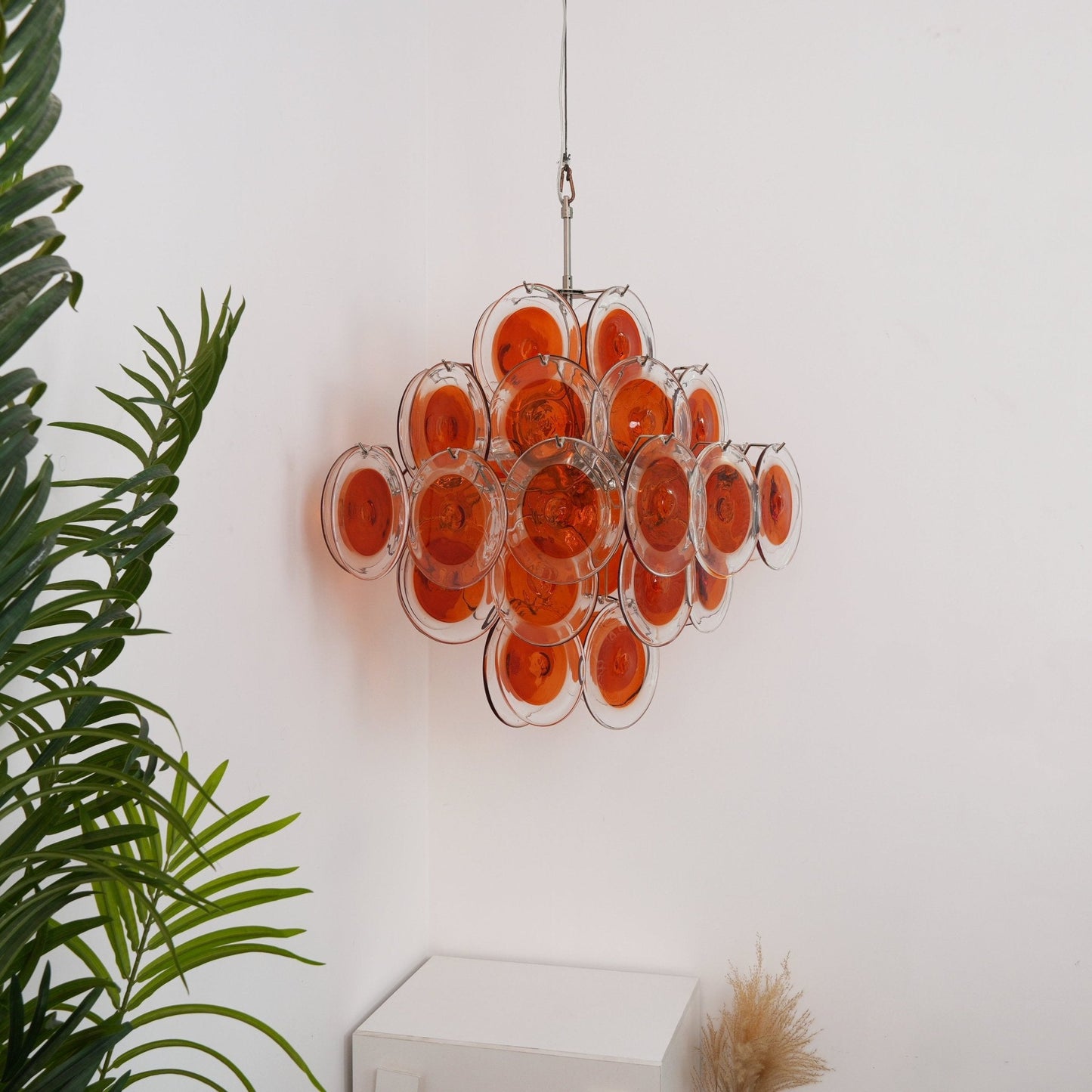 Orange Transparent Glass Disc Chandelier with Adjustable Height & Mode