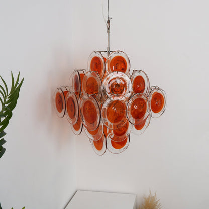 Orange Transparent Glass Disc Chandelier with Adjustable Height & Mode