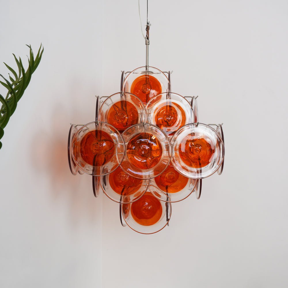Orange Transparent Glass Disc Chandelier with Adjustable Height & Mode