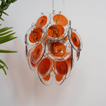 Orange Transparent Glass Disc Chandelier with Adjustable Height & Mode