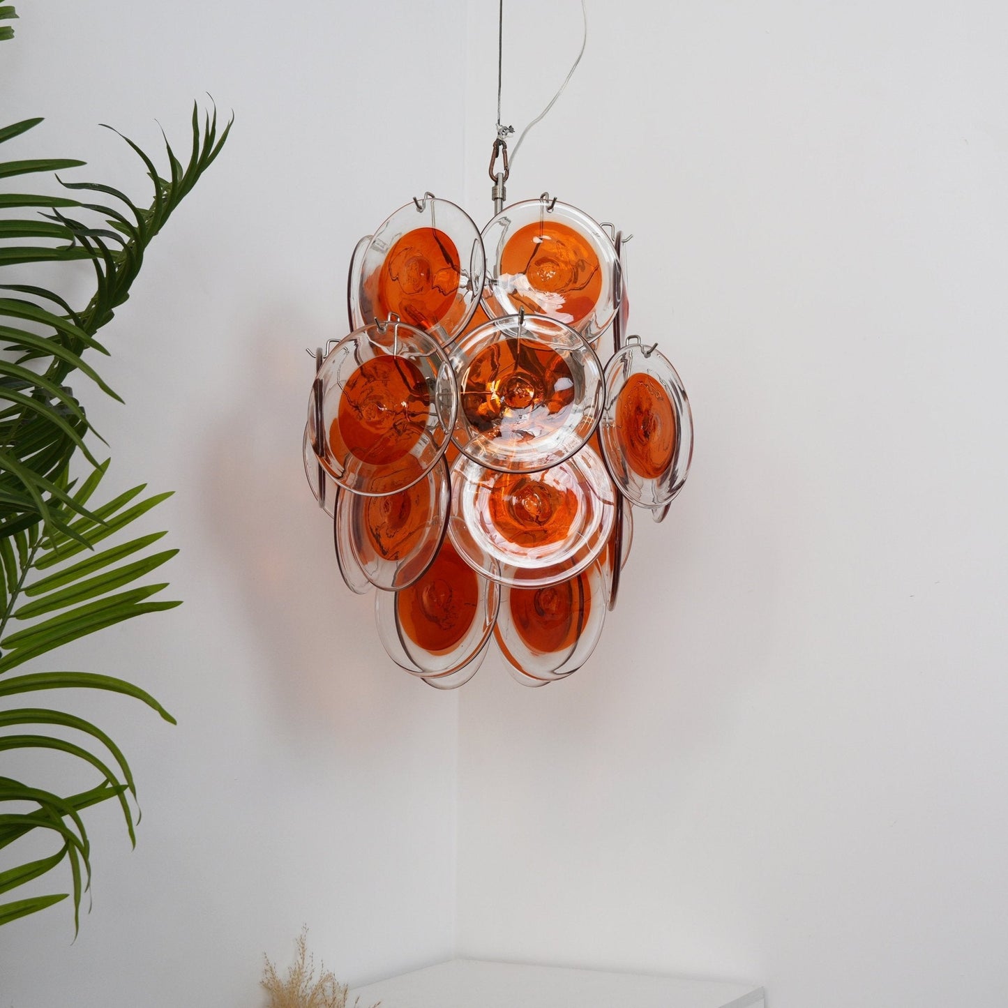 Orange Transparent Glass Disc Chandelier with Adjustable Height & Mode