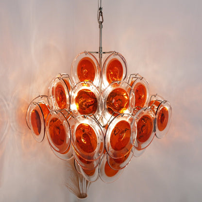 Orange Transparent Glass Disc Chandelier with Adjustable Height & Mode