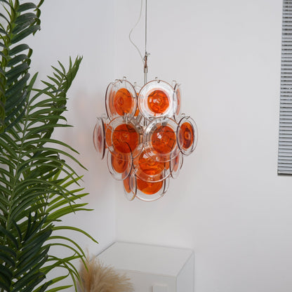 Orange Transparent Glass Disc Chandelier with Adjustable Height & Mode