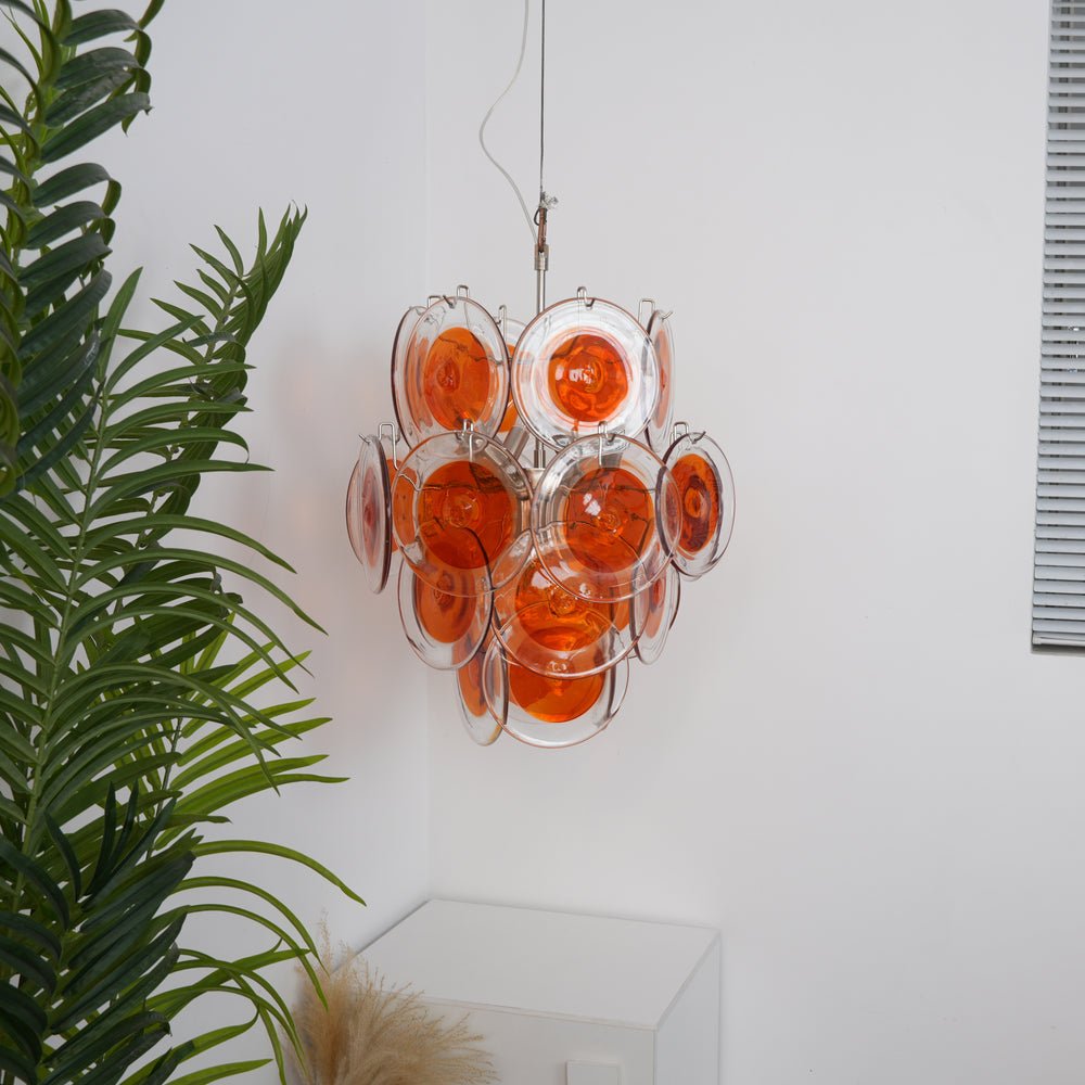 Orange Transparent Glass Disc Chandelier with Adjustable Height & Mode
