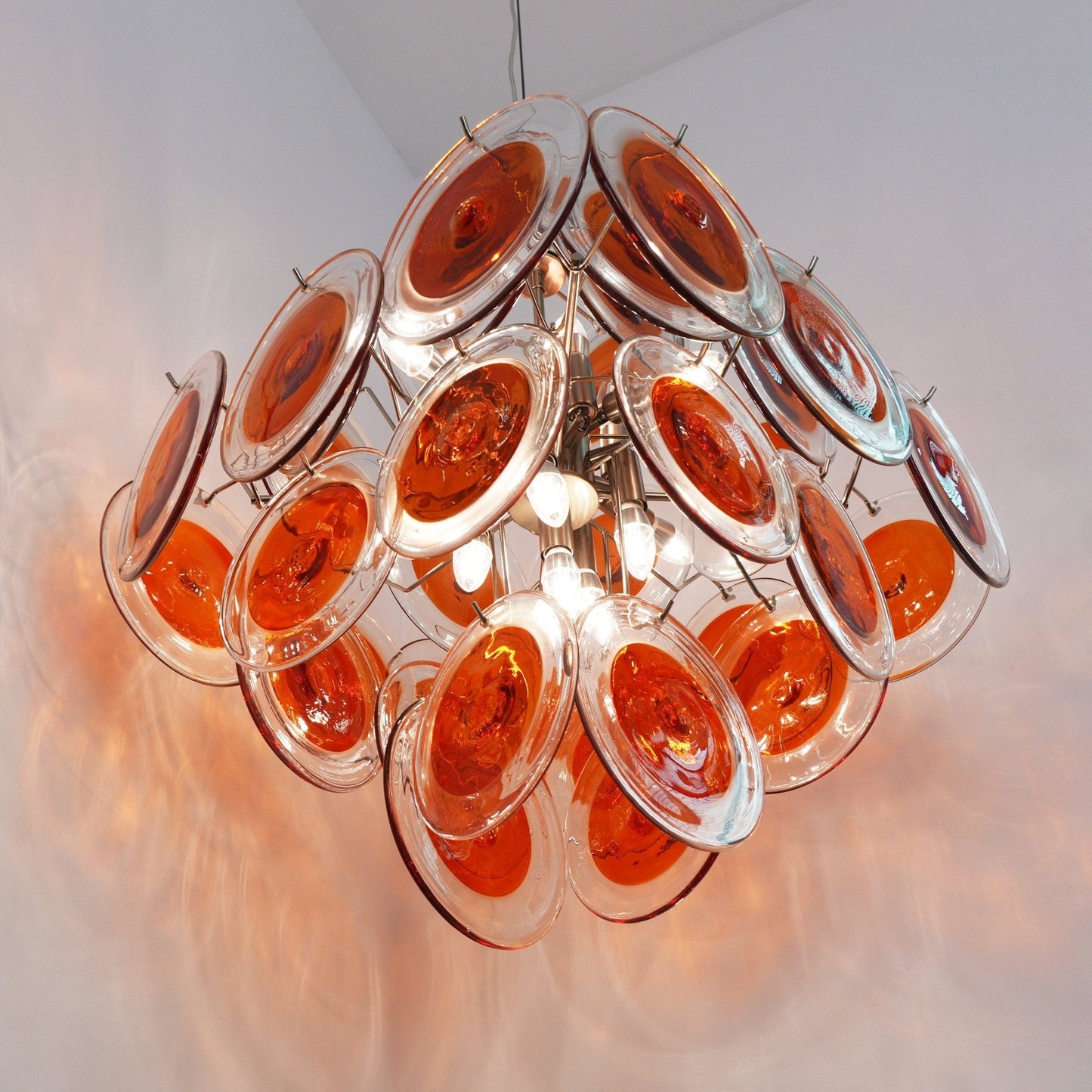 Orange Transparent Glass Disc Chandelier with Adjustable Height & Mode