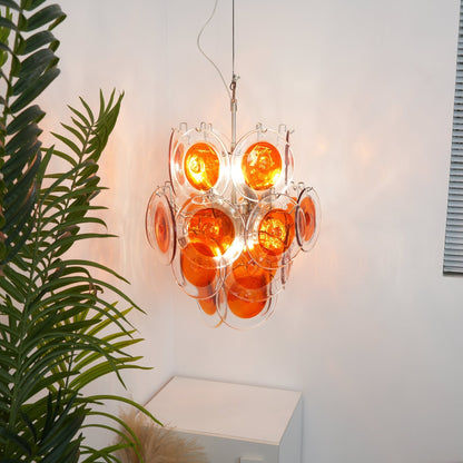 Orange Transparent Glass Disc Chandelier with Adjustable Height & Mode
