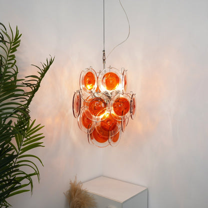 Orange Transparent Glass Disc Chandelier with Adjustable Height & Mode