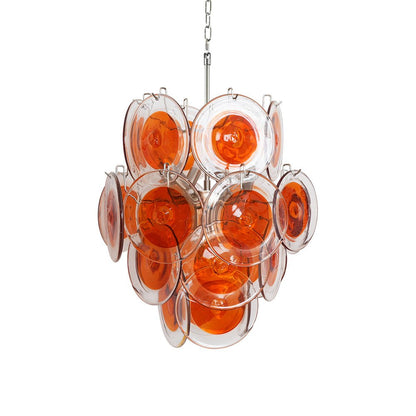 Orange Transparent Glass Disc Chandelier with Adjustable Height & Mode