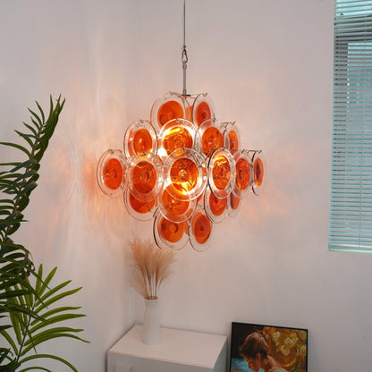 Orange Transparent Glass Disc Chandelier with Adjustable Height & Mode