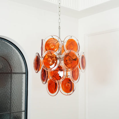 Orange Transparent Glass Disc Chandelier with Adjustable Height & Mode