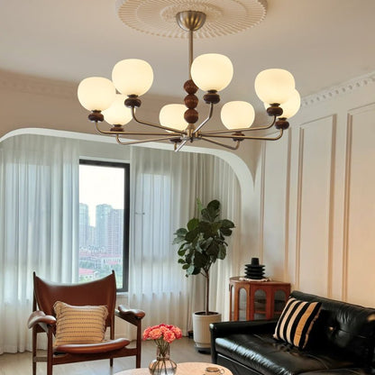 Modern Walnut Orb Chandelier - Adjustable Height, Elegant Design