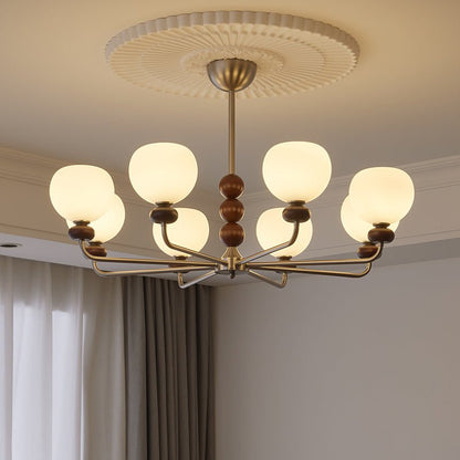 Modern Walnut Orb Chandelier - Adjustable Height, Elegant Design