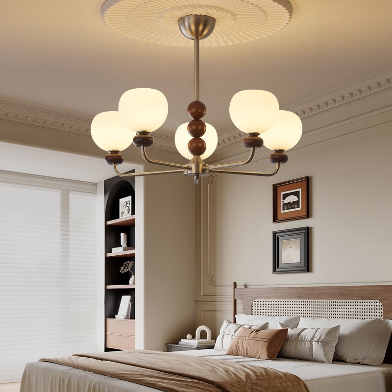 Modern Walnut Orb Chandelier - Adjustable Height, Elegant Design