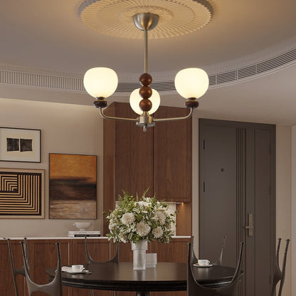 Modern Walnut Orb Chandelier - Adjustable Height, Elegant Design