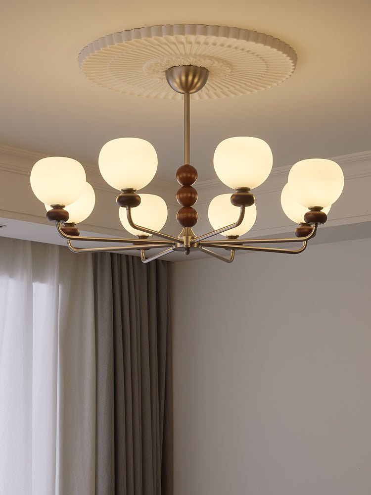 Modern Walnut Orb Chandelier - Adjustable Height, Elegant Design