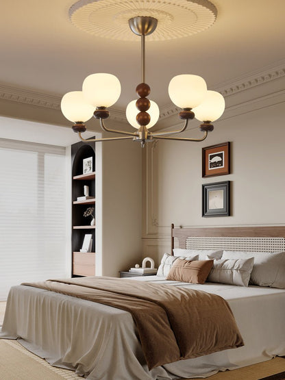 Modern Walnut Orb Chandelier - Adjustable Height, Elegant Design