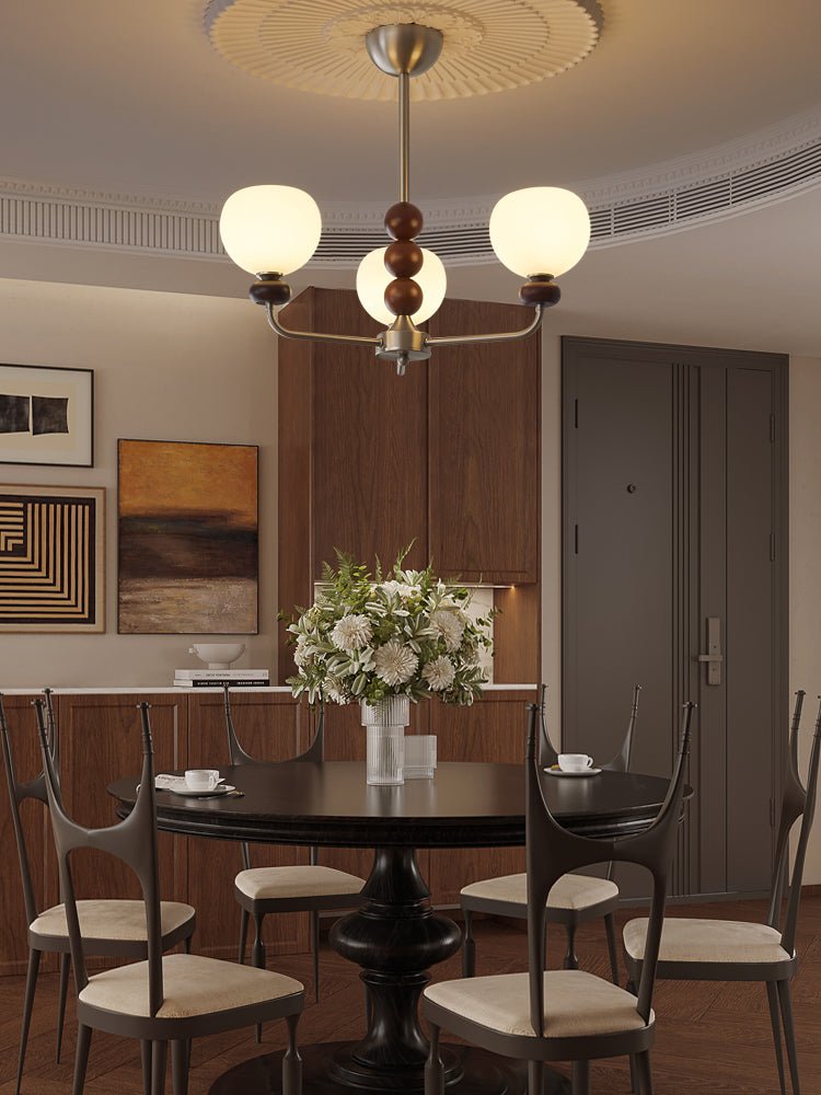 Modern Walnut Orb Chandelier - Adjustable Height, Elegant Design