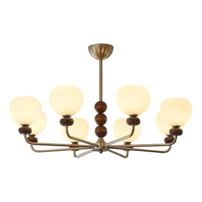Modern Walnut Orb Chandelier - Adjustable Height, Elegant Design