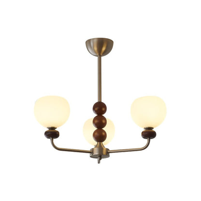 Modern Walnut Orb Chandelier - Adjustable Height, Elegant Design