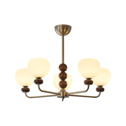 Modern Walnut Orb Chandelier - Adjustable Height, Elegant Design
