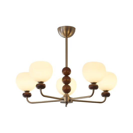 Modern Walnut Orb Chandelier - Adjustable Height, Elegant Design