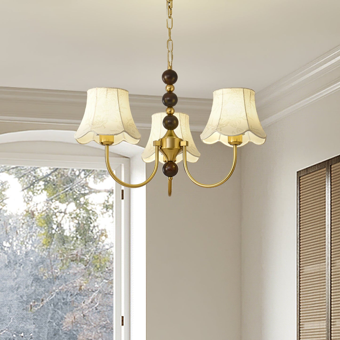 Elegant Orchid Fabric Chandelier with Adjustable Height & Soft Lightin