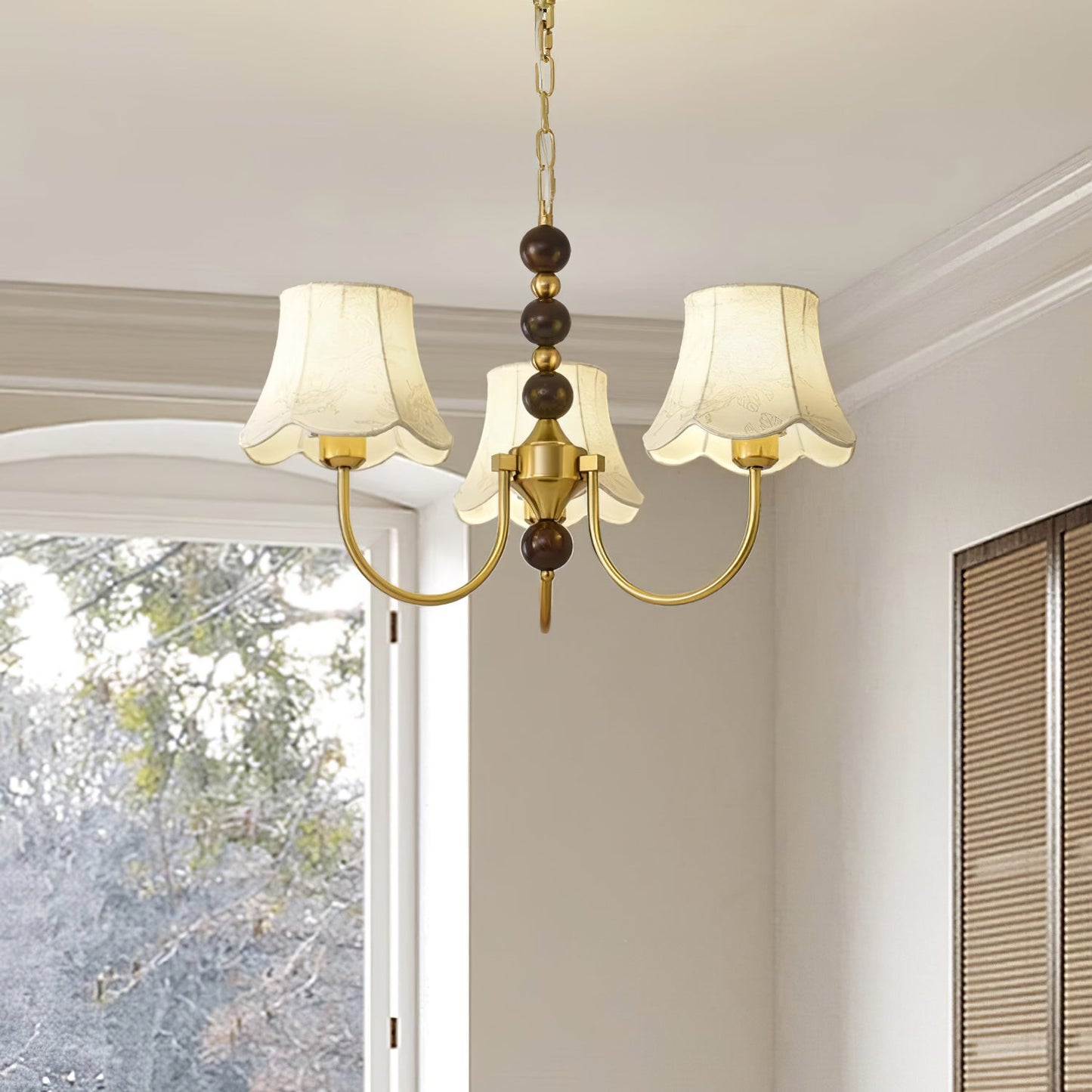Elegant Orchid Fabric Chandelier with Adjustable Height & Soft Lightin