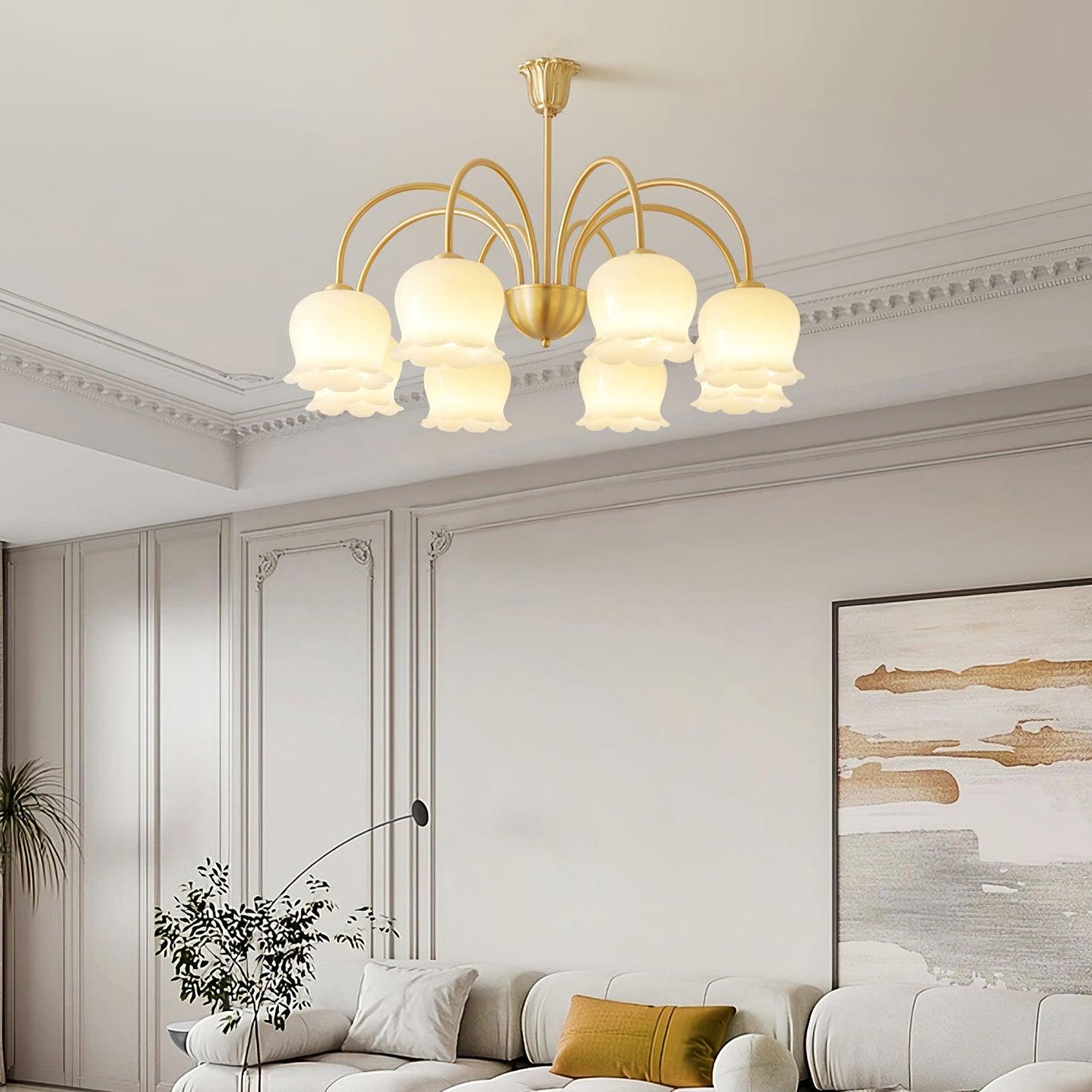 Elegant Brass Chandelier with Adjustable Arms and Crystal Accents