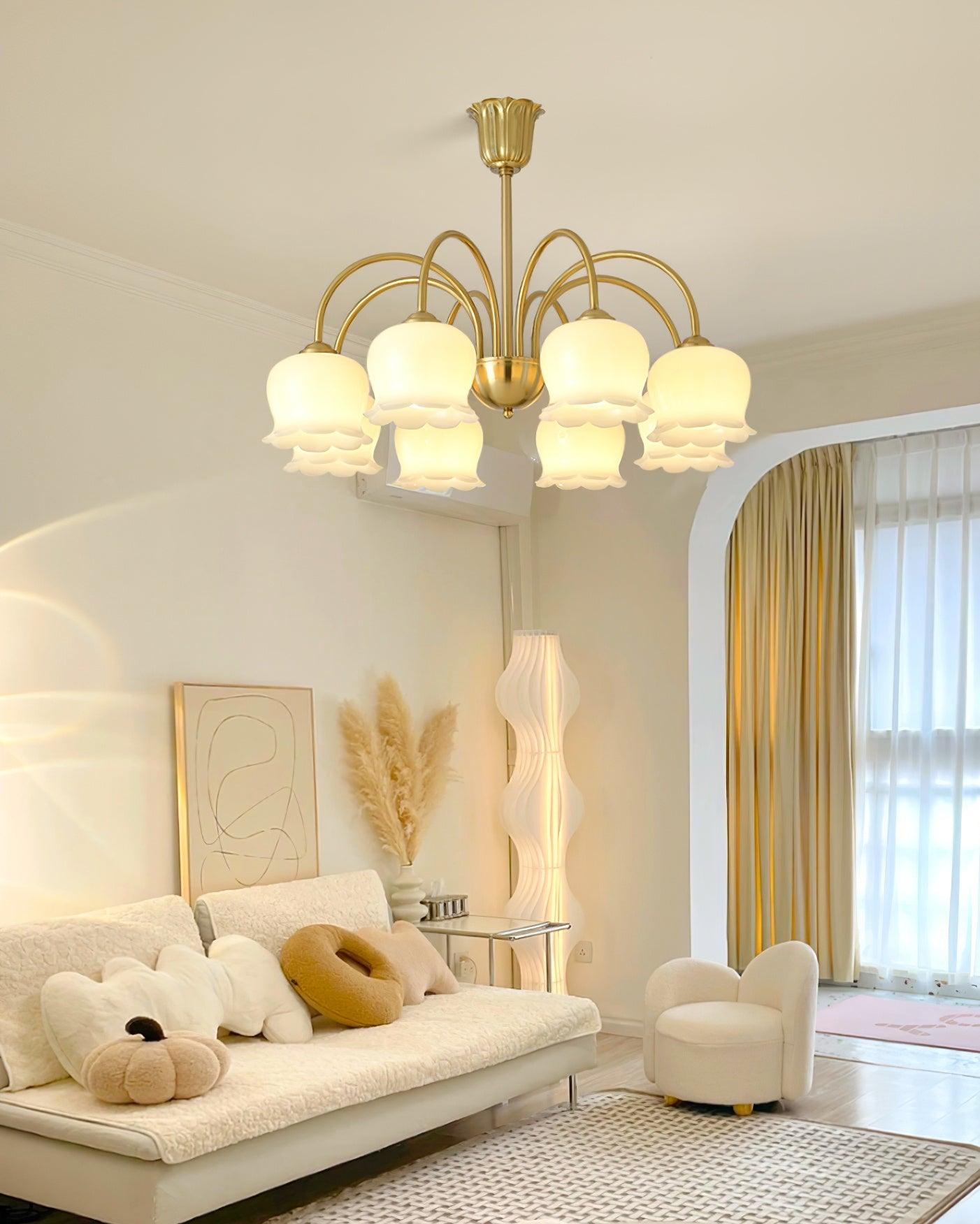 Elegant Brass Chandelier with Adjustable Arms and Crystal Accents