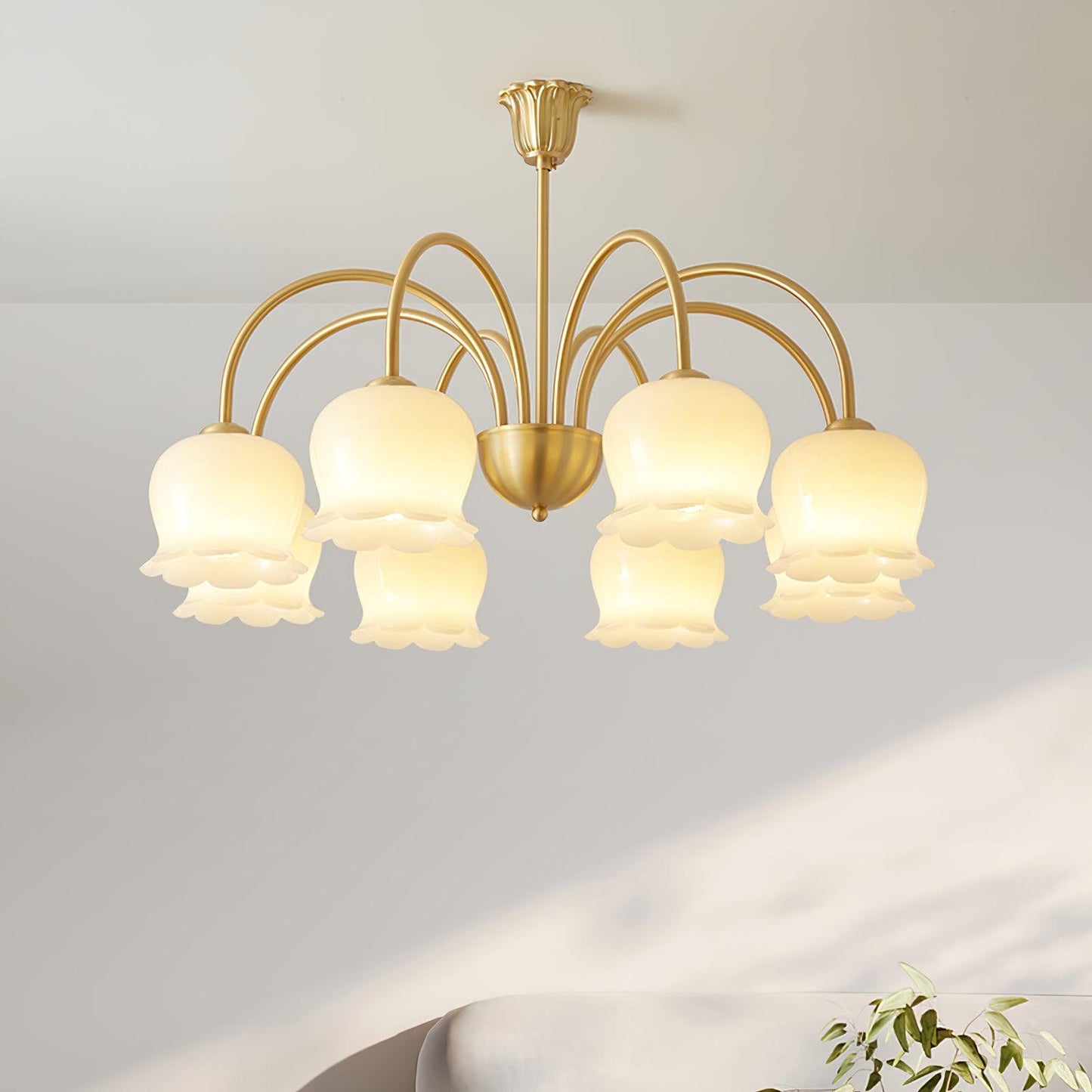 Elegant Brass Chandelier with Adjustable Arms and Crystal Accents