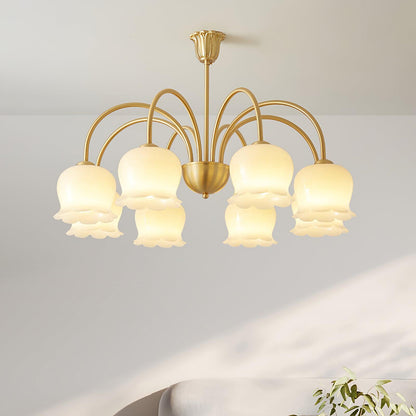 Elegant Brass Chandelier with Adjustable Arms and Crystal Accents