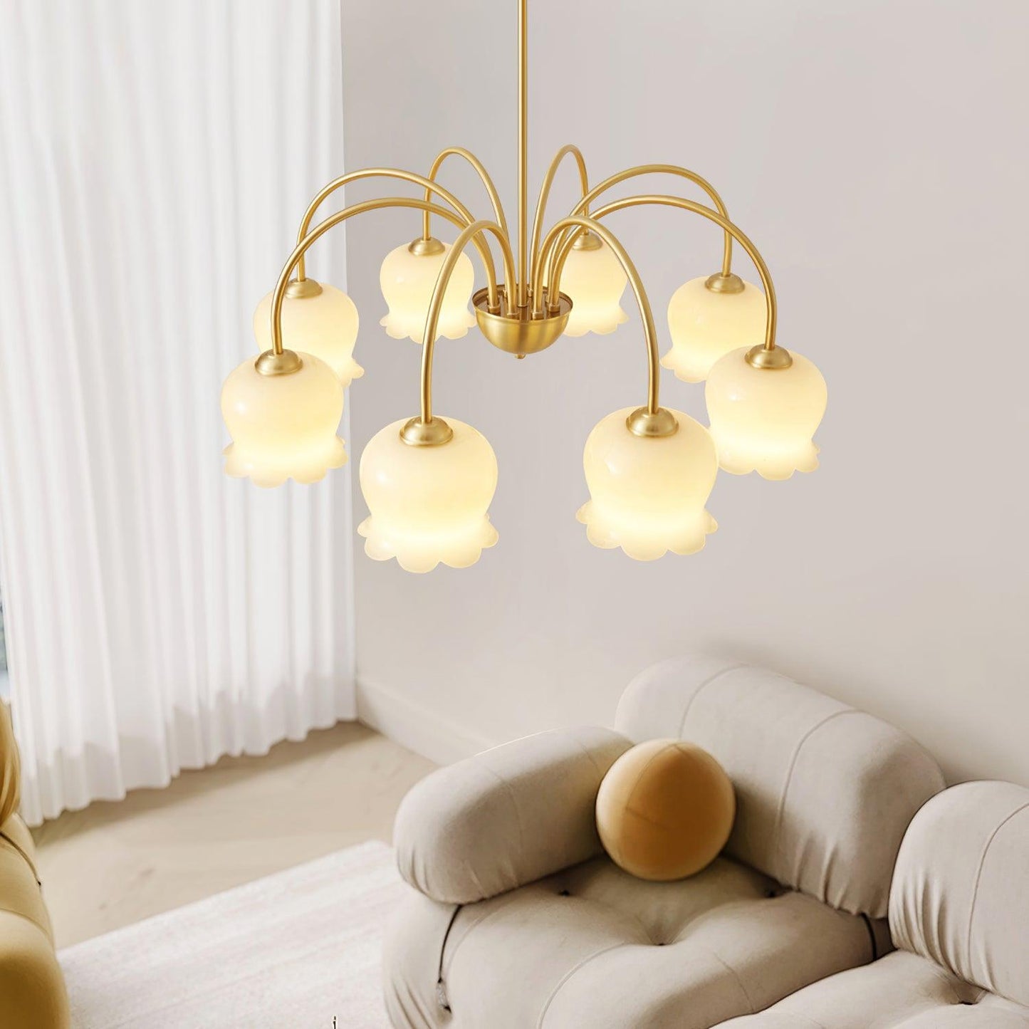 Elegant Brass Chandelier with Adjustable Arms and Crystal Accents