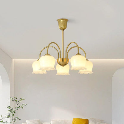 Elegant Brass Chandelier with Adjustable Arms and Crystal Accents