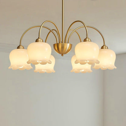 Elegant Brass Chandelier with Adjustable Arms and Crystal Accents