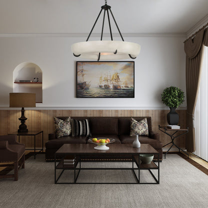 Orion Alabaster Chandelier - Elegant Design, Adjustable Height, LED Co