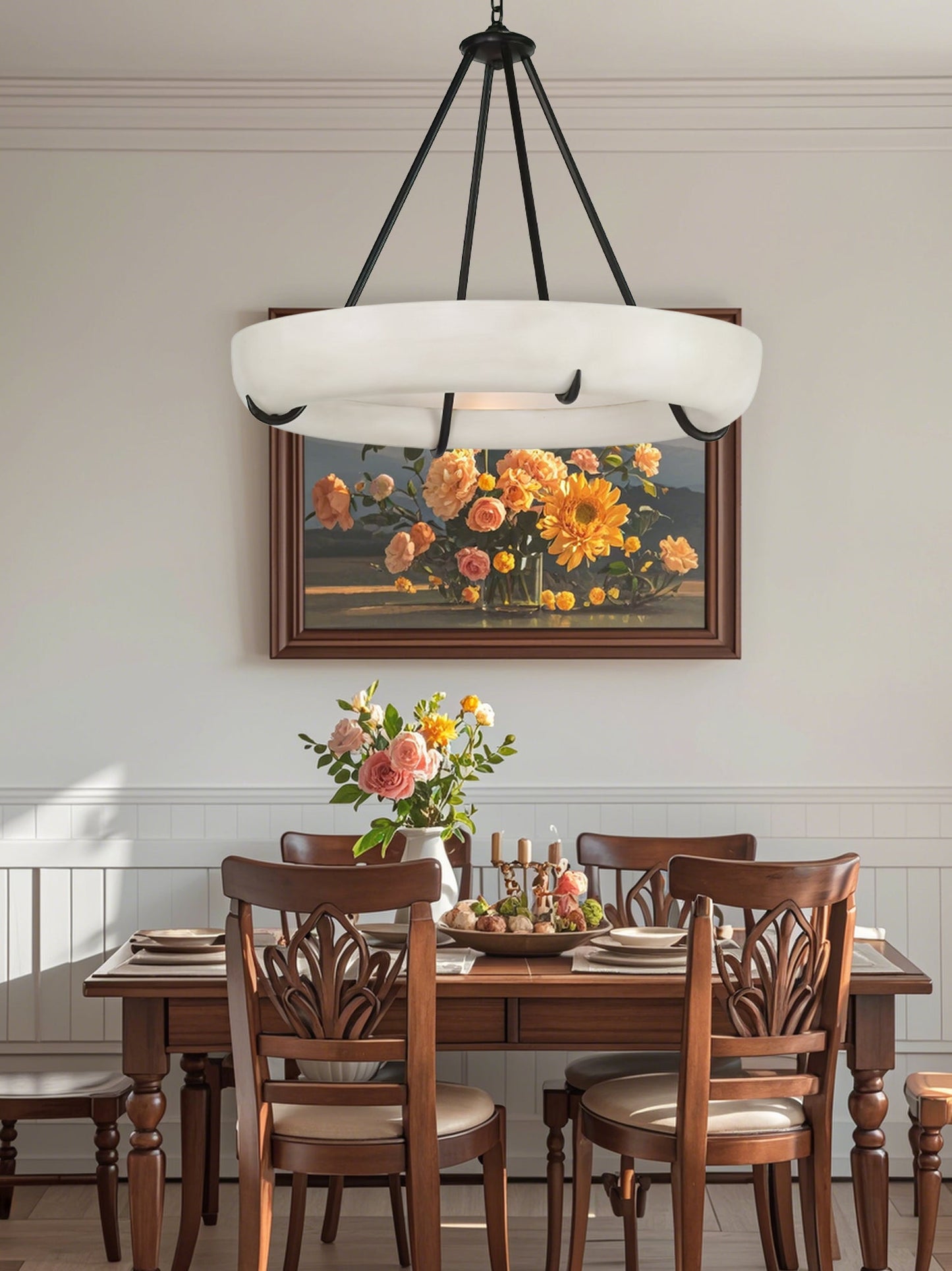Orion Alabaster Chandelier - Elegant Design, Adjustable Height, LED Co