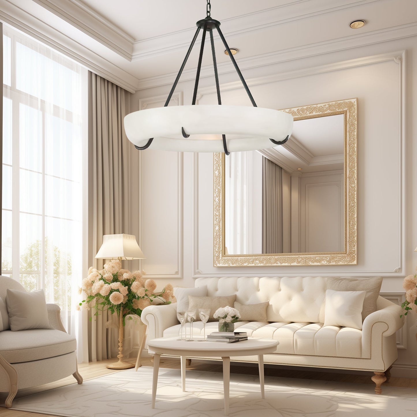 Orion Alabaster Chandelier - Elegant Design, Adjustable Height, LED Co