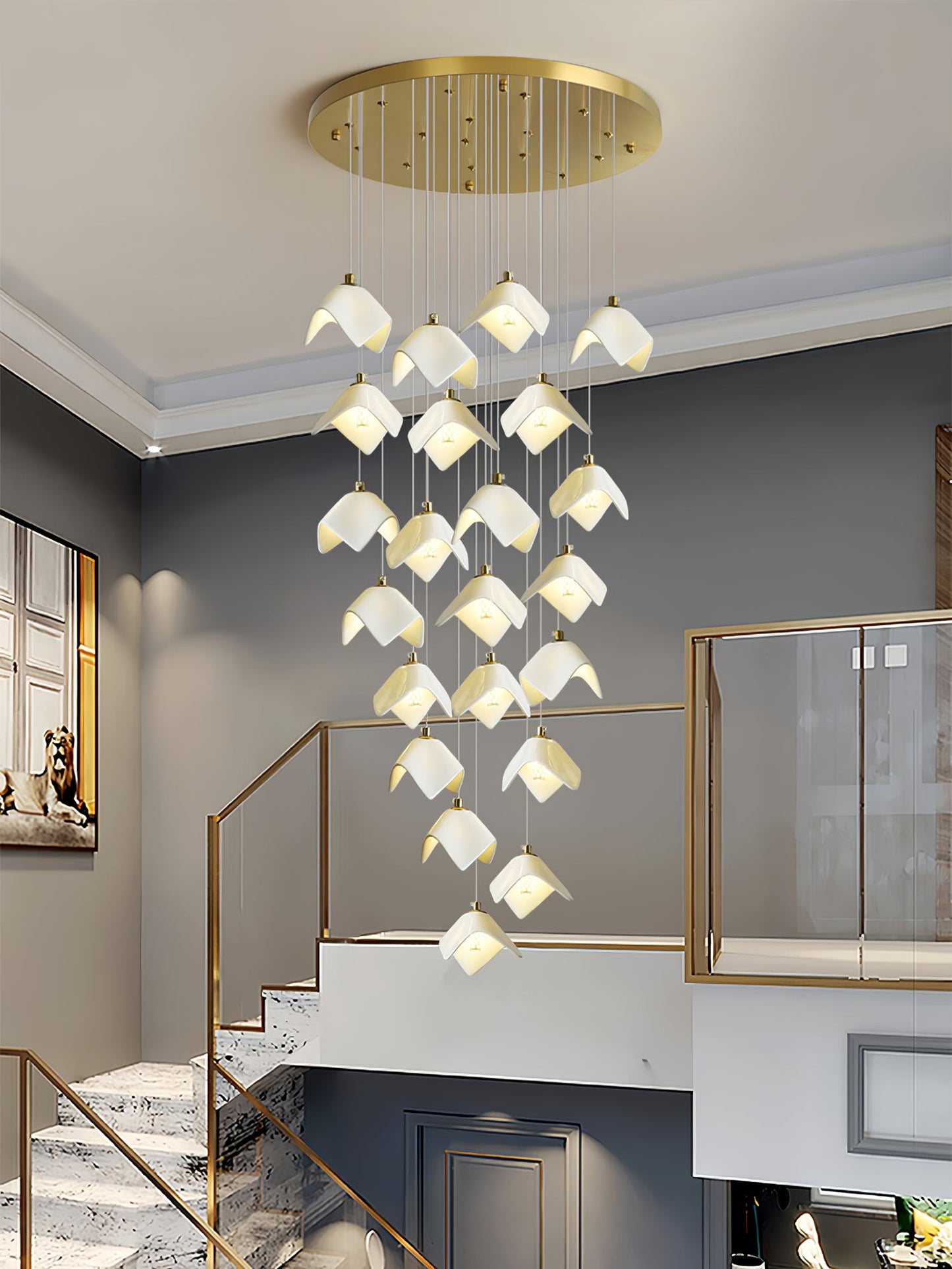 Orlani Cascade Stairs Chandelier - Elegant Design with Dimmable Lighti