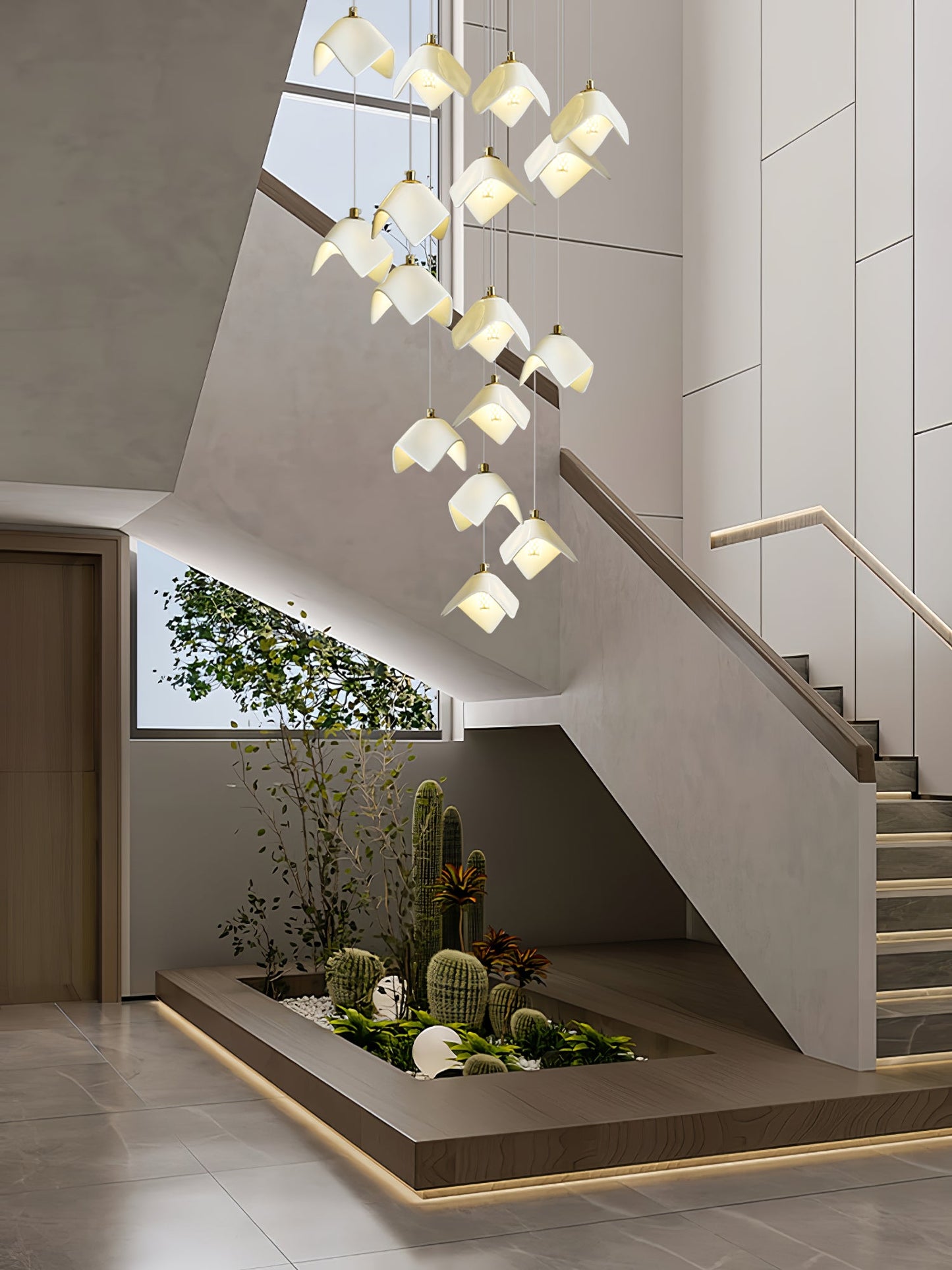 Orlani Cascade Stairs Chandelier - Elegant Design with Dimmable Lighti