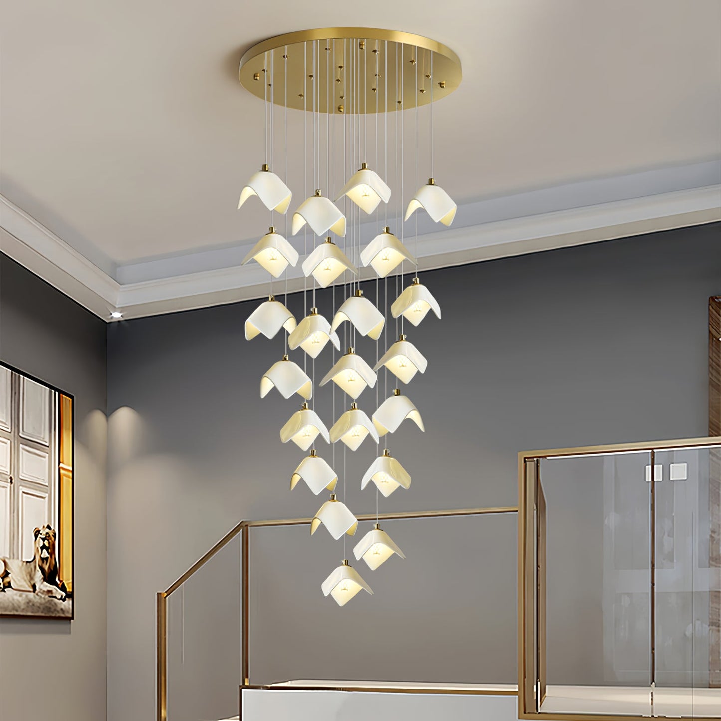 Orlani Cascade Stairs Chandelier - Elegant Design with Dimmable Lighti
