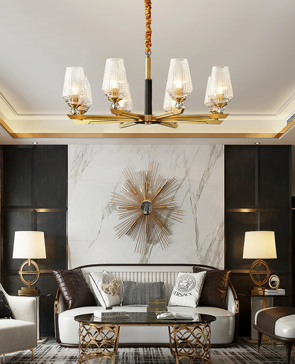 Elegant Brass Chandelier with Adjustable Height & Dimmable Lighting