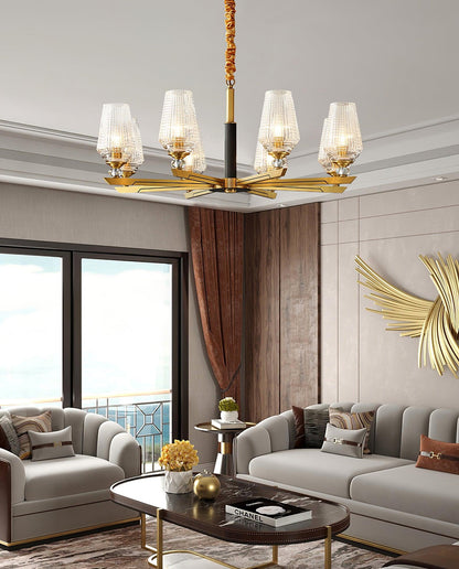 Elegant Brass Chandelier with Adjustable Height & Dimmable Lighting
