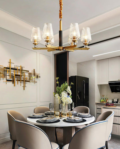 Elegant Brass Chandelier with Adjustable Height & Dimmable Lighting