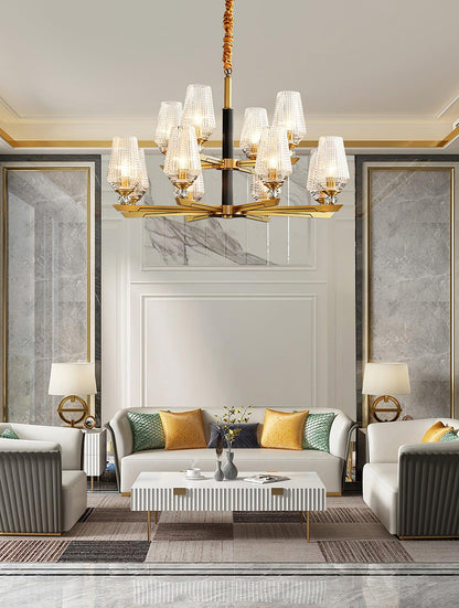 Elegant Brass Chandelier with Adjustable Height & Dimmable Lighting